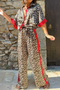 Western Leopard Print Contrast Detail Loose Pant Set