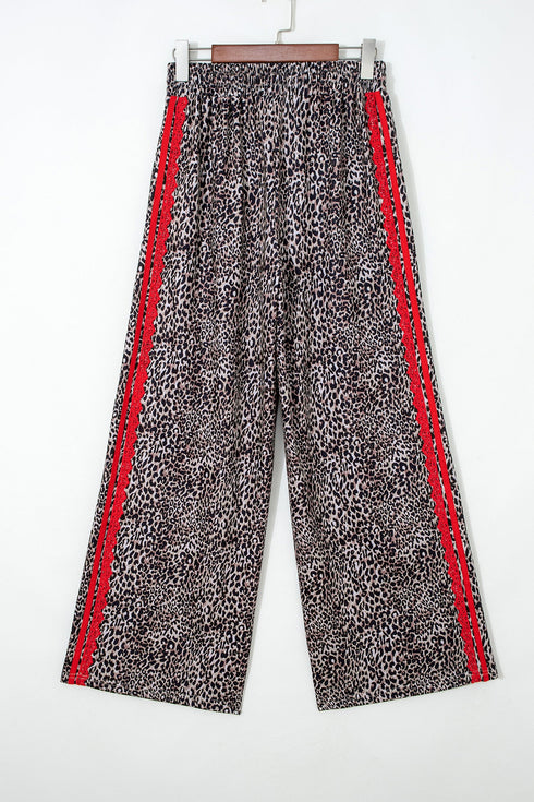Western Leopard Print Contrast Lace Drawstring Pants