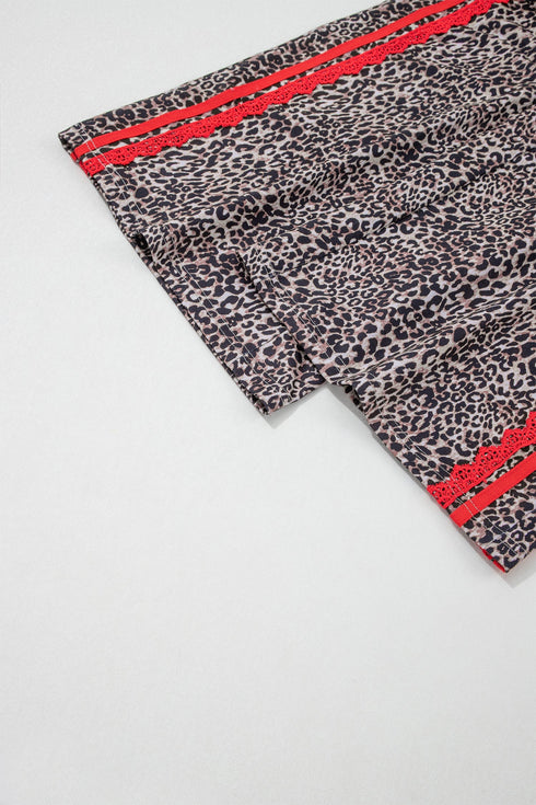 Western Leopard Print Contrast Lace Drawstring Pants