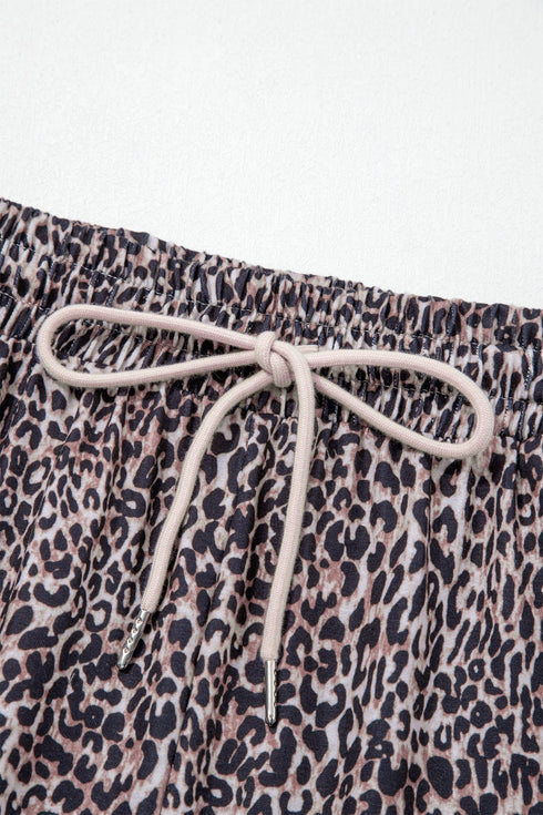 Western Leopard Print Contrast Lace Drawstring Pants