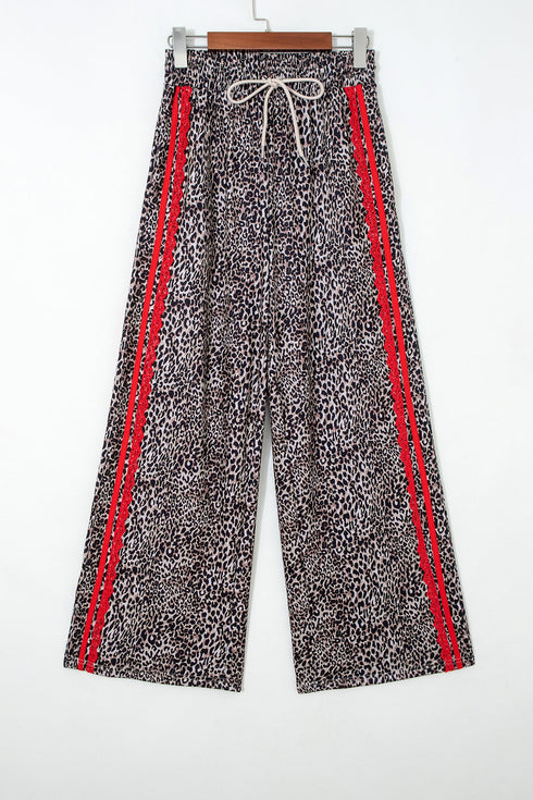 Western Leopard Print Contrast Lace Drawstring Pants