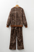 Western Leopard Print Contrast Trim Long Sleeve Pant Set