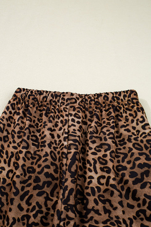 Western Leopard Print Contrast Trim Long Sleeve Pant Set