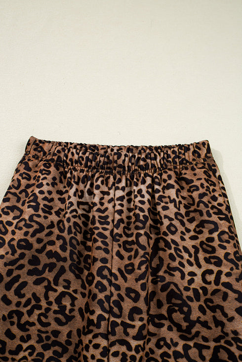Western Leopard Print Contrast Trim Long Sleeve Pant Set