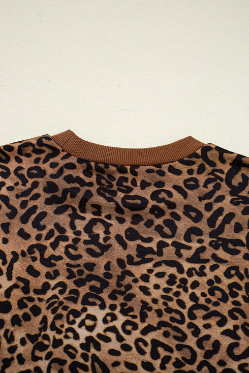 Western Leopard Print Contrast Trim Long Sleeve Pant Set