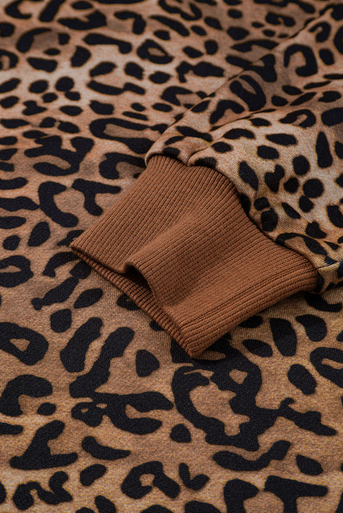 Western Leopard Print Contrast Trim Long Sleeve Pant Set