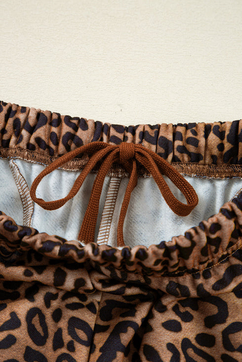 Western Leopard Print Contrast Trim Long Sleeve Pant Set
