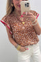 Western Leopard Print Contrast Trim Ruffled Sleeve Blouse