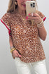Western Leopard Print Contrast Trim Ruffled Sleeve Blouse