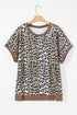 Western Leopard Print Contrast Trim Short Sleeve Loose Top