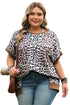 Western Leopard Print Contrast Trim Short Sleeve Loose Top
