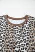 Western Leopard Print Contrast Trim Short Sleeve Loose Top