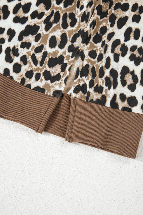 Western Leopard Print Contrast Trim Short Sleeve Loose Top