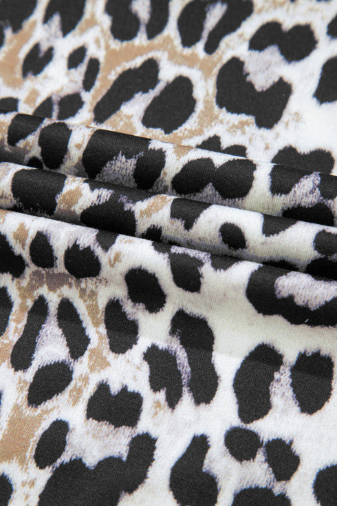 Western Leopard Print Contrast Trim Short Sleeve Loose Top