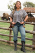 Western Leopard Print Contrast Trim Short Sleeve Loose Top