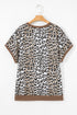 Western Leopard Print Contrast Trim Short Sleeve Loose Top