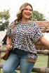 Western Leopard Print Contrast Trim Short Sleeve Loose Top