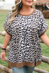 Western Leopard Print Contrast Trim Short Sleeve Loose Top