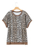Western Leopard Print Contrast Trim Short Sleeve Loose Top