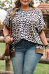 Western Leopard Print Contrast Trim Short Sleeve Loose Top