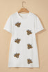 Western Leopard Print Cow Head Sequin Applique T Shirt Dress