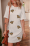 Western Leopard Print Cow Head Sequin Applique T Shirt Dress