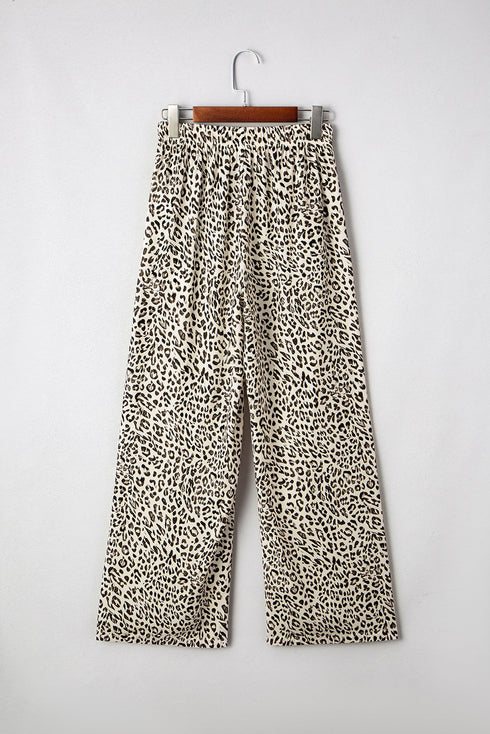 Western Leopard Print Drawstring Elastic Waist Loose Pants