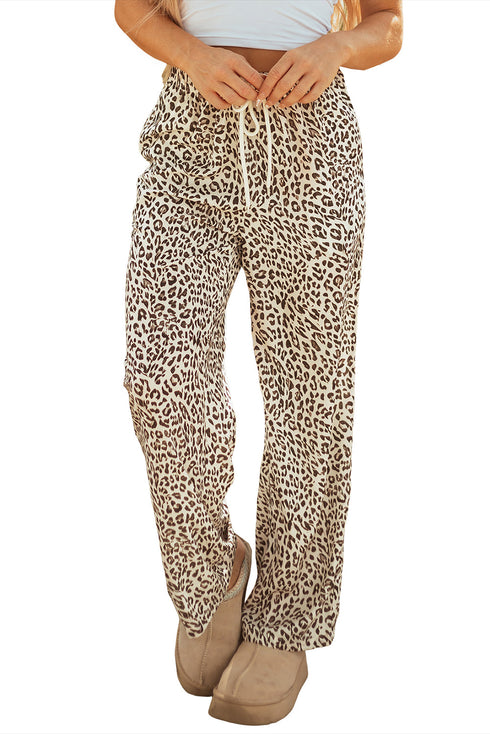 Western Leopard Print Drawstring Elastic Waist Loose Pants
