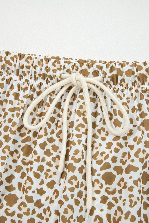 Western Leopard Print Drawstring Elastic Waist Loose Pants