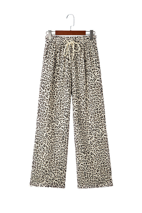 Western Leopard Print Drawstring Elastic Waist Loose Pants