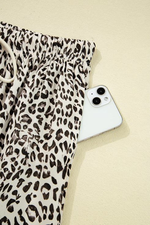 Western Leopard Print Drawstring Elastic Waist Loose Pants