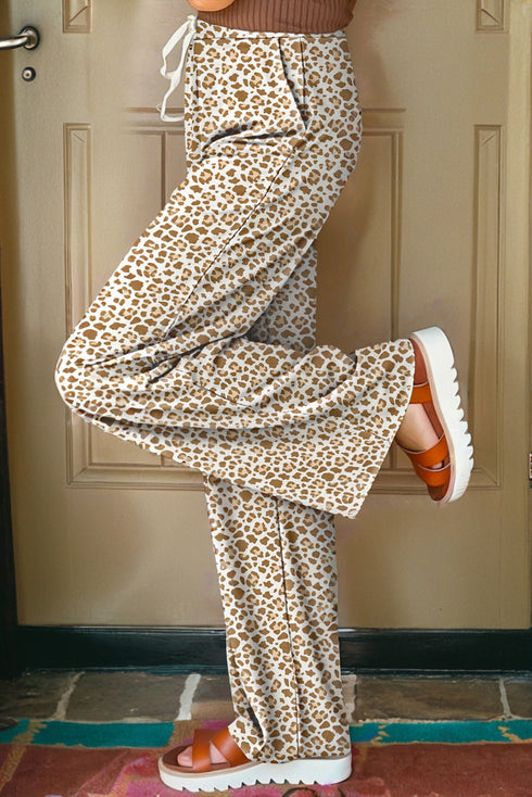 Western Leopard Print Drawstring Elastic Waist Loose Pants