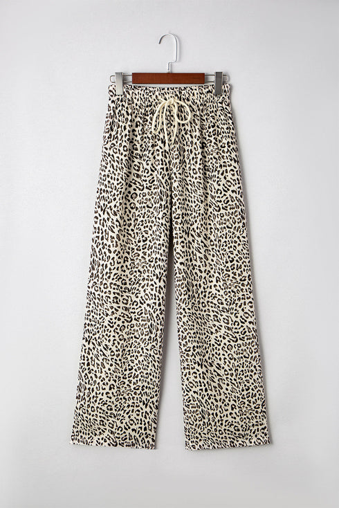 Western Leopard Print Drawstring Elastic Waist Loose Pants