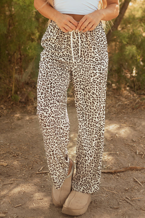Western Leopard Print Drawstring Elastic Waist Loose Pants