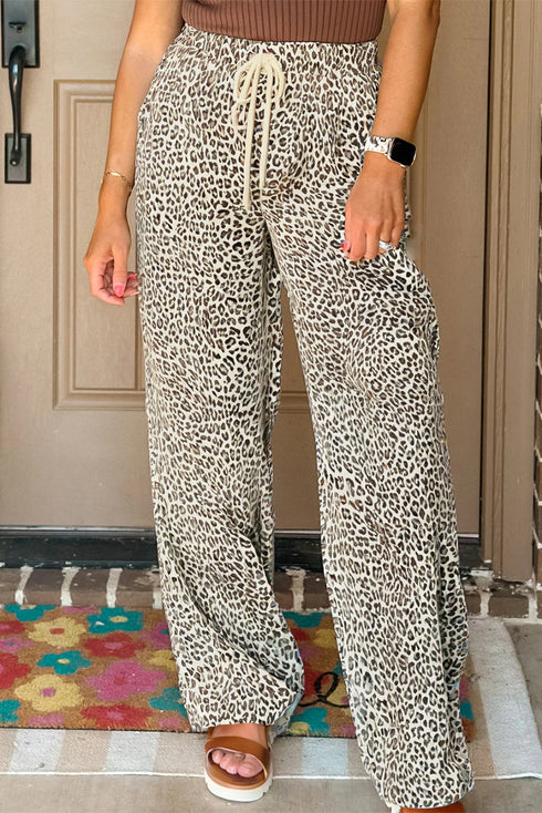 Western Leopard Print Drawstring Elastic Waist Loose Pants