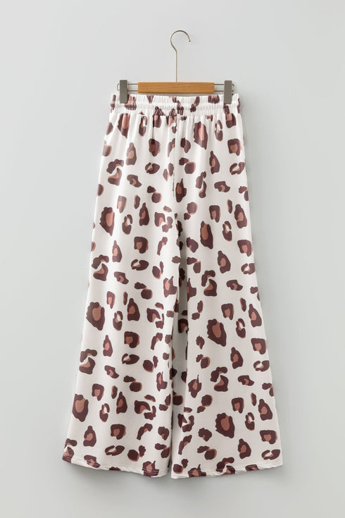 Western Leopard Print Drawstring Patch Pocket Wide Leg Pants