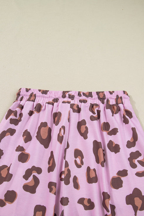 Western Leopard Print Drawstring Patch Pocket Wide Leg Pants
