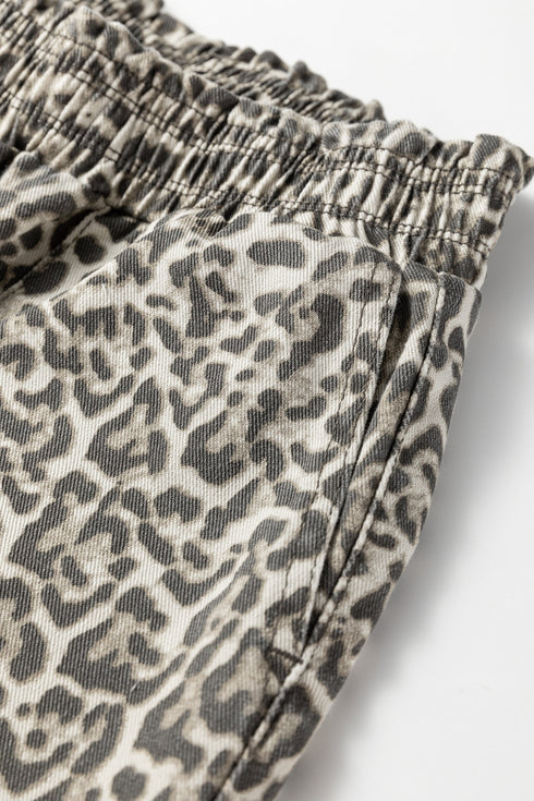 Western Leopard Print Elastic Waist Pull On Wide Leg Jeans