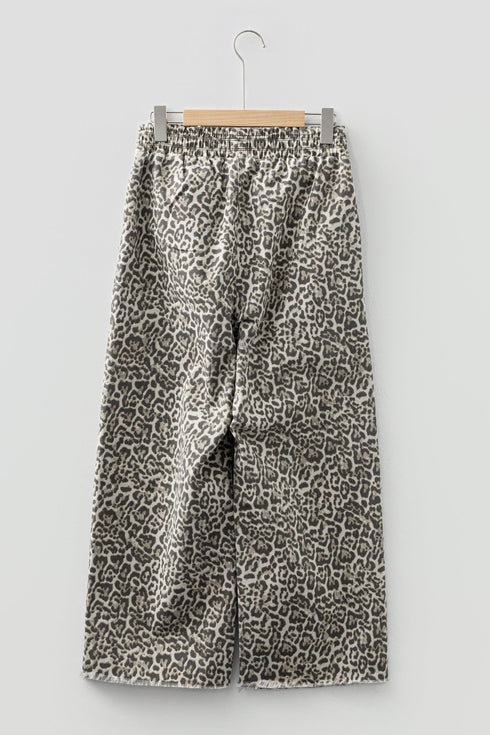 Western Leopard Print Elastic Waist Pull On Wide Leg Jeans