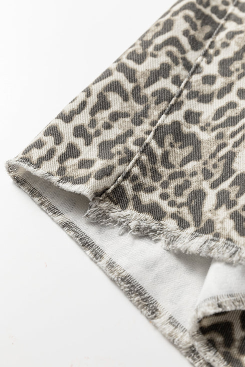 Western Leopard Print Elastic Waist Pull On Wide Leg Jeans
