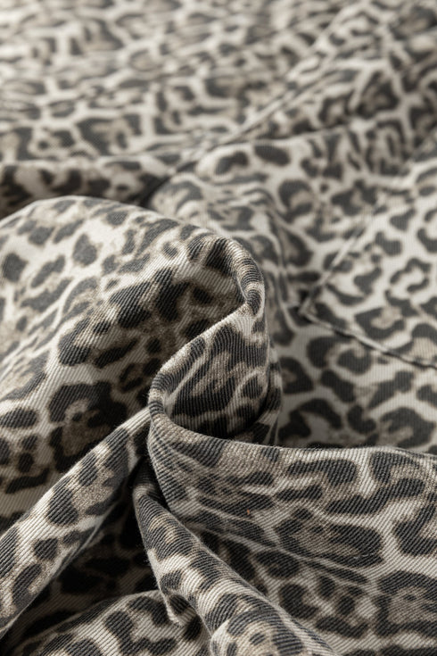 Western Leopard Print Elastic Waist Pull On Wide Leg Jeans