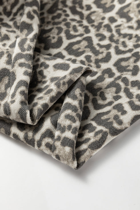 Western Leopard Print Elastic Waist Pull On Wide Leg Jeans