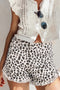 Western Leopard Print Frayed Hem Stretch Denim Shorts