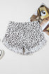 Western Leopard Print Frayed Hem Stretch Denim Shorts