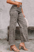 Western Leopard Print Frayed High Waist Wide Leg Jeans