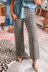 Western Leopard Print Frayed High Waist Wide Leg Jeans