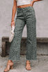 Western Leopard Print Frayed High Waist Wide Leg Jeans