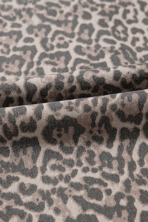 Western Leopard Print Frayed High Waist Wide Leg Jeans