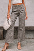 Western Leopard Print Frayed High Waist Wide Leg Jeans