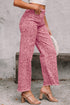 Western Leopard Print Frayed High Waist Wide Leg Jeans
